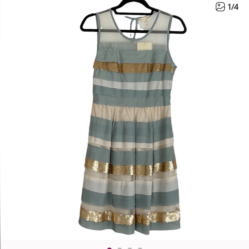 RYU NWT Striped Sleeveless Dress Sparkle Sleeveless Holiday Large Champagne